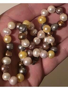 Vtg Genuine Multicolor Pearl Necklace W/Sterling Silver 925 Clasp